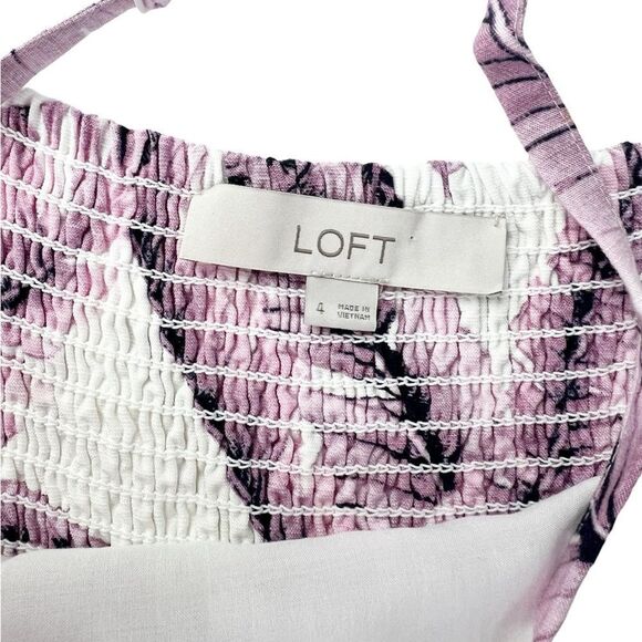 LOFT White Purple Tropical Bird Of Paradise Sun Dress Spaghetti Straps Size 4 - Picture 5 of 6